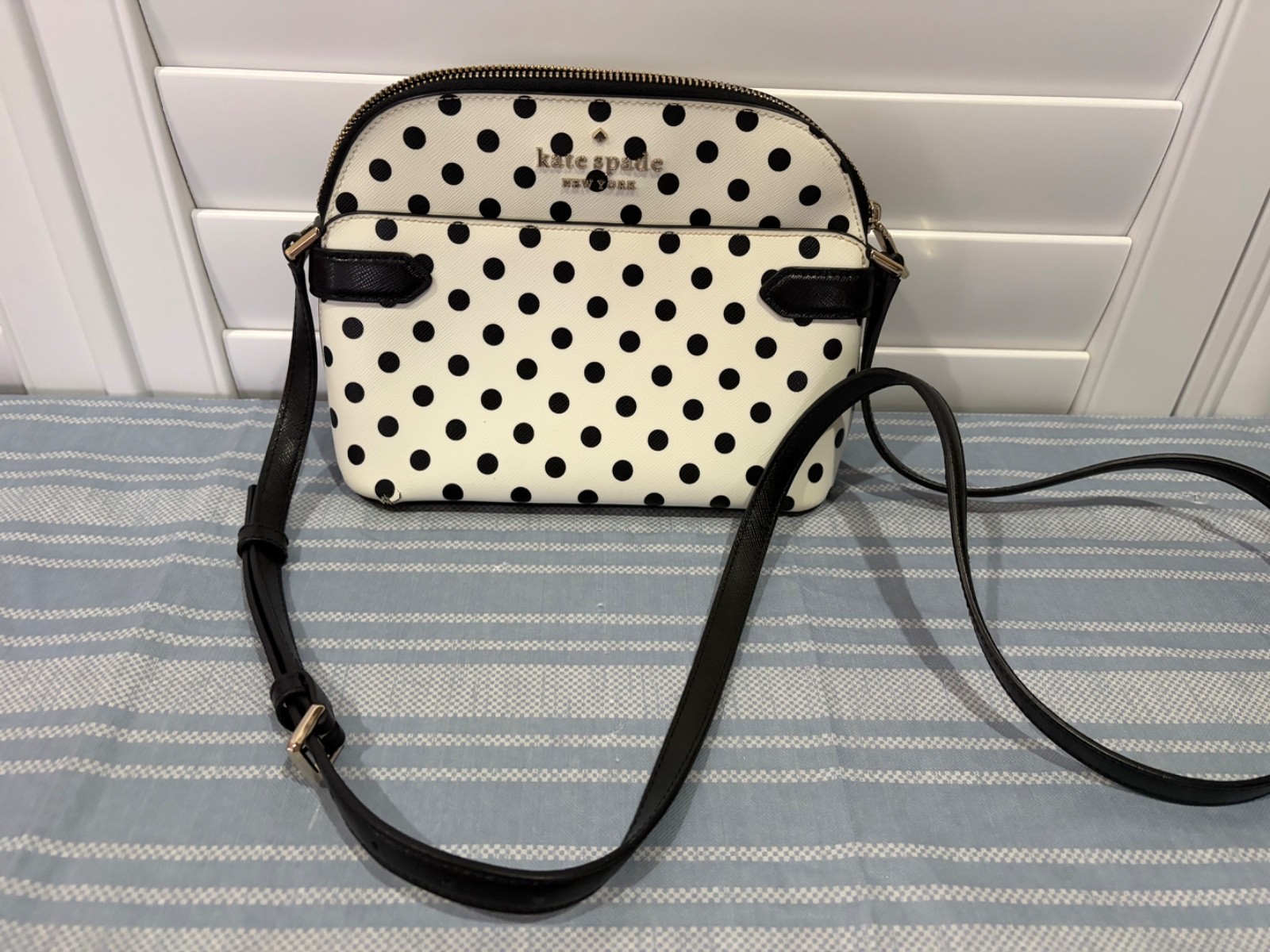 Kate Spade Staci White Polka Dot Leather Dome Crossbody – (WKR00644)