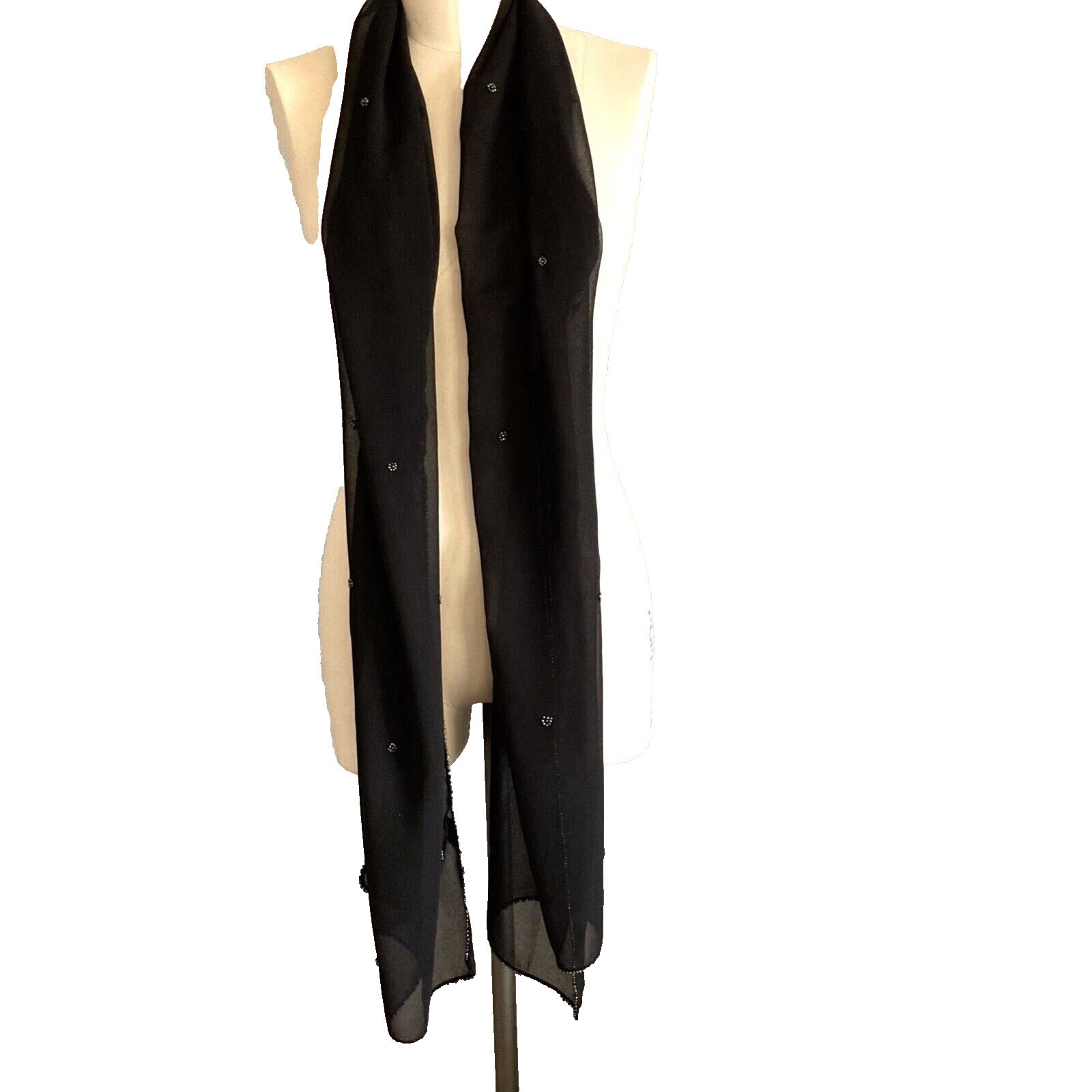 Scarf India 76 in Black Sheer Multicolor Beads Shawl Shayla Ghoonghat