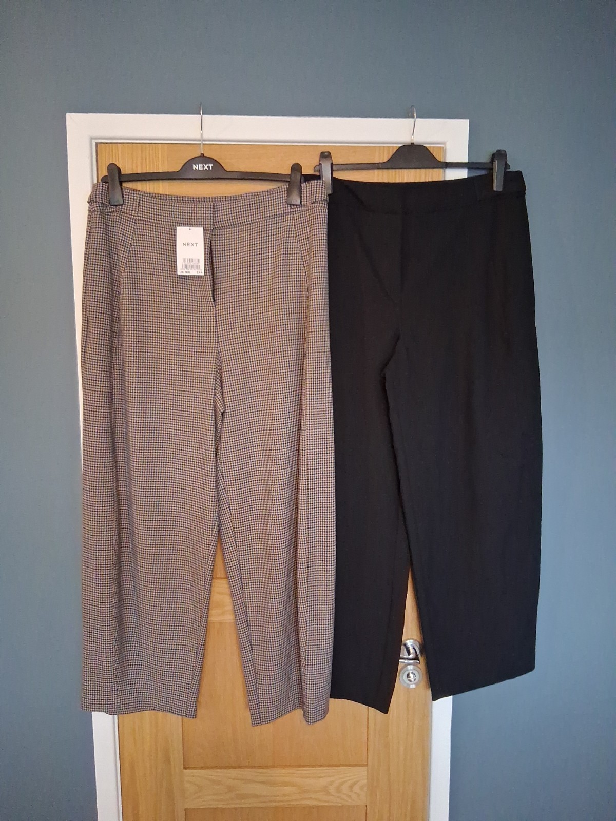 2 Pairs NEXT Wide Barrel Leg Smart Trousers Brown & Black Size 16R Bnwt. Rrp £86