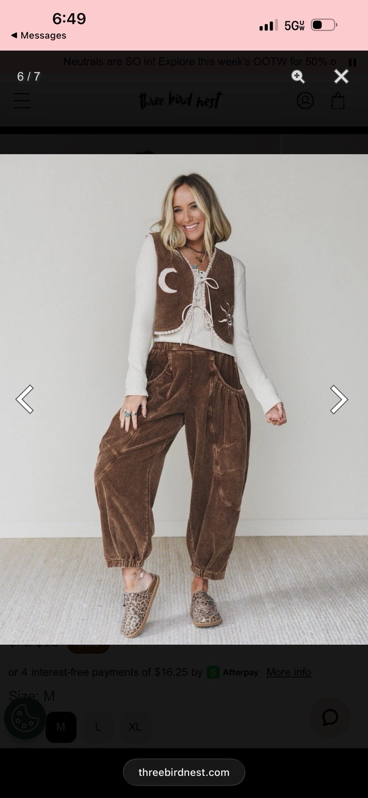 Davi & Dani Women’s Brown Corduroy Pull-On Jogger Pants M Elastic Waist