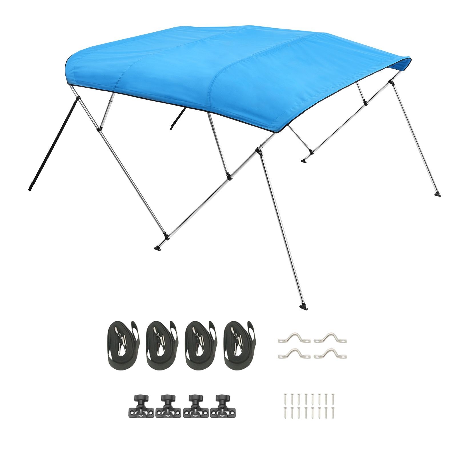 4 Bow Boat Bimini Top, 600D Polyester, Aluminum Frame, Waterproof Sun Shade