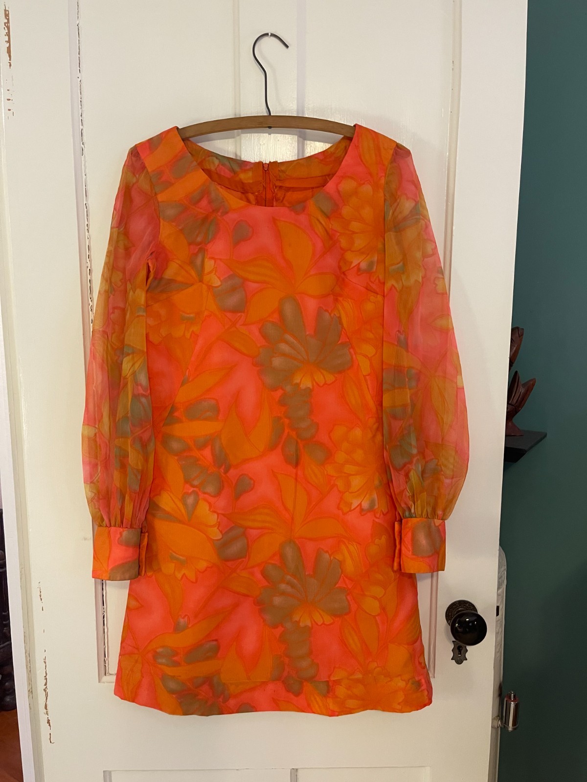 Incredible Handmade Vintage 1967 A Line Dress with Translucent Sleeves! Size 6