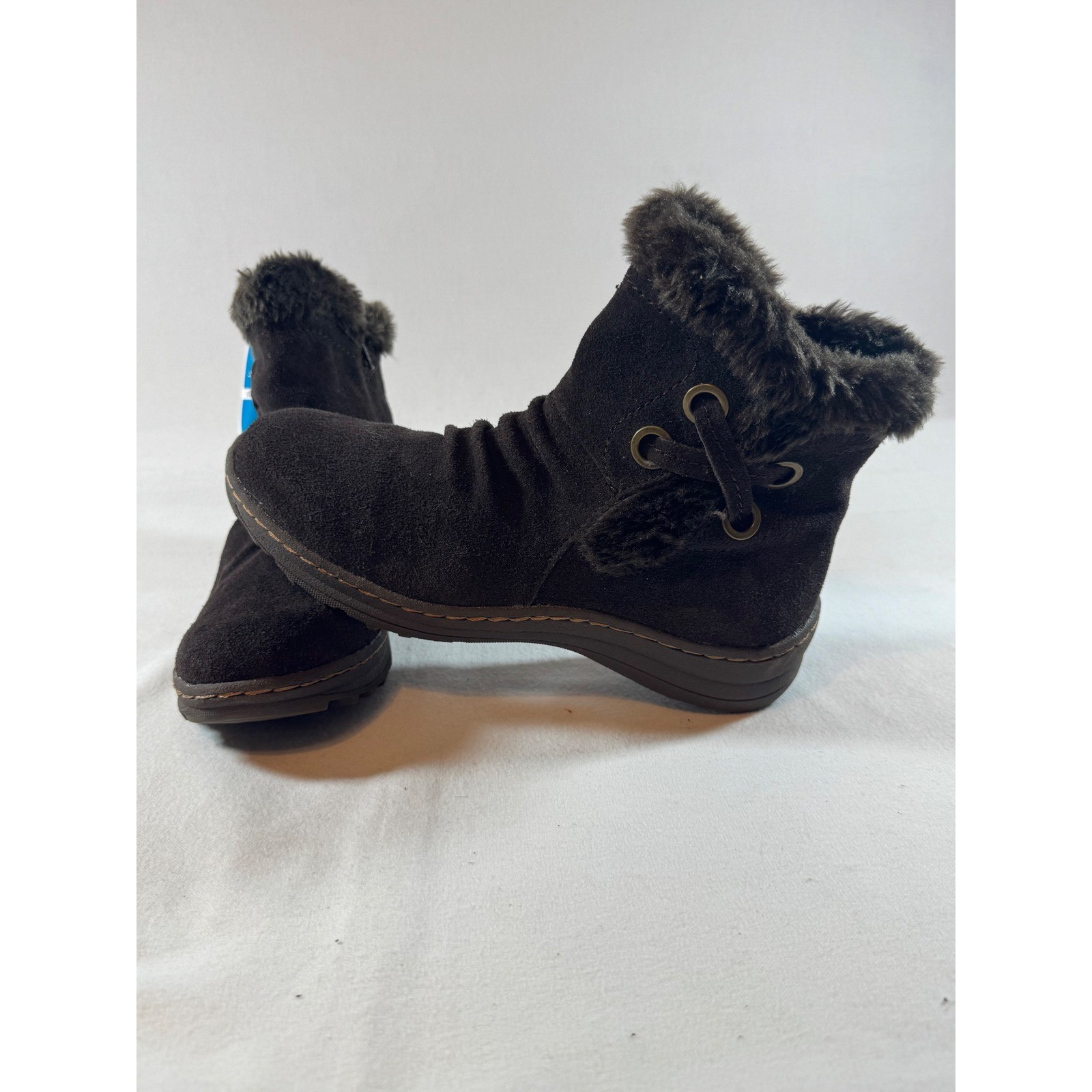 BareTraps SDS Stay Dry System Women Black Faux Fur Trim Weatherproof Ankle Boots