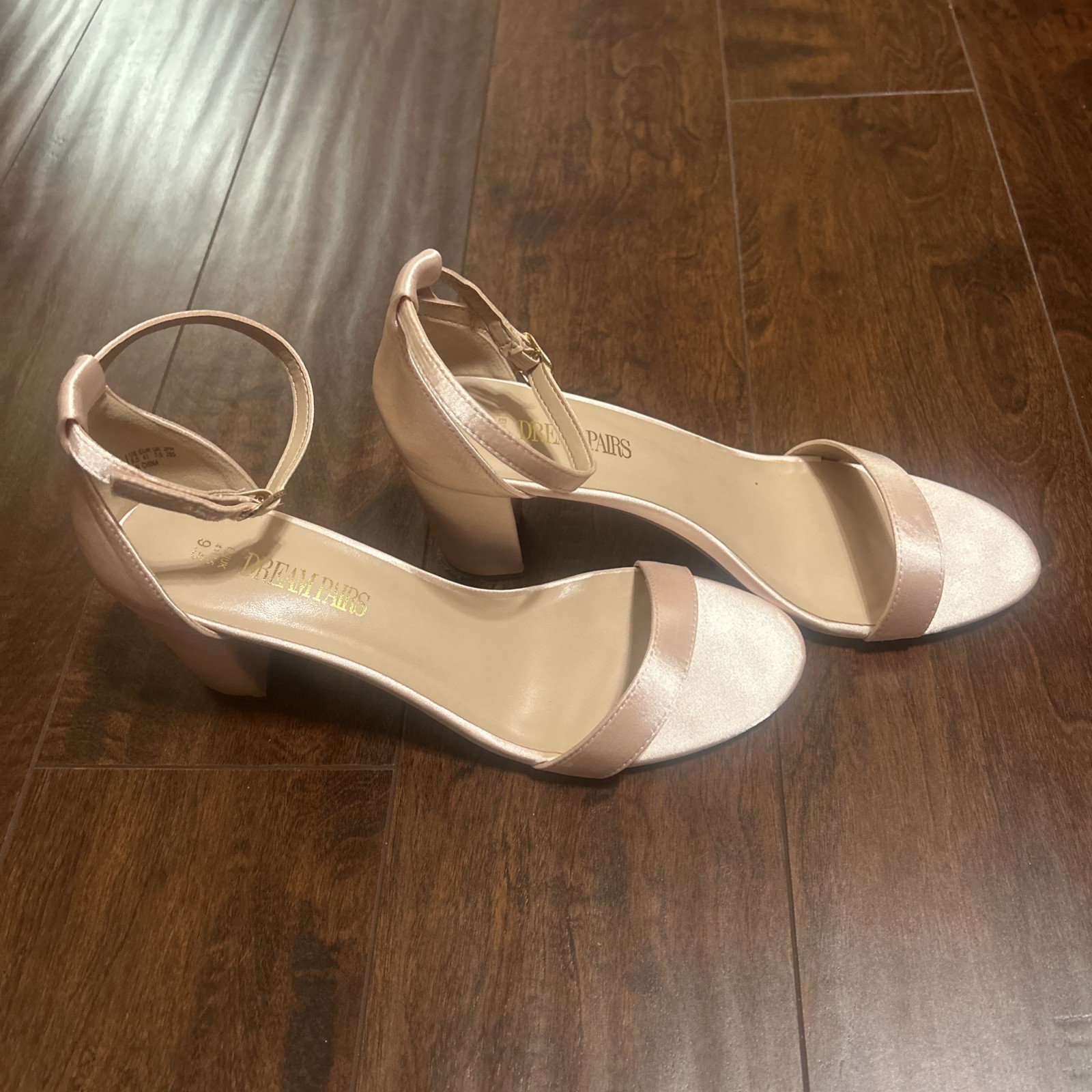 Dream Pairs Pink Satin Block Heels With Ankle Strap In Size 9.5