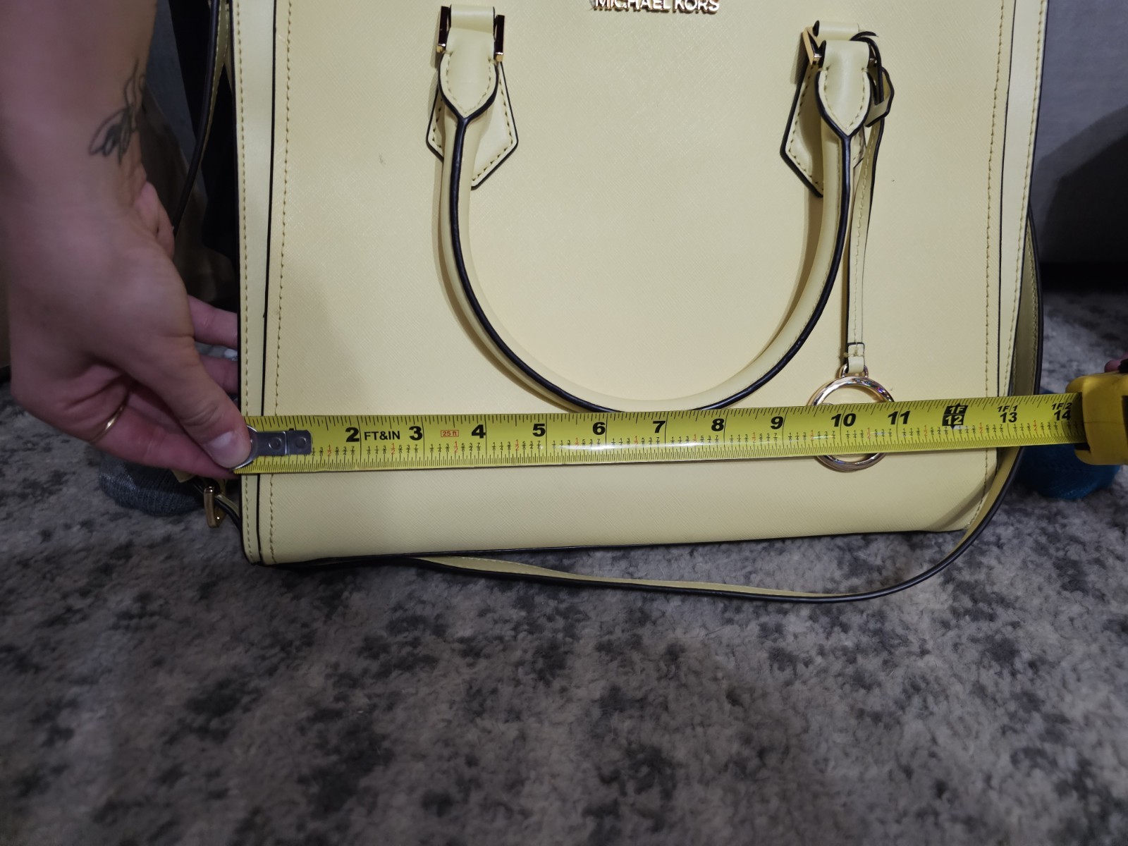 Michael Kors Yellow Satchel Zip Top Handle w Detachable Strap, Bag Charm