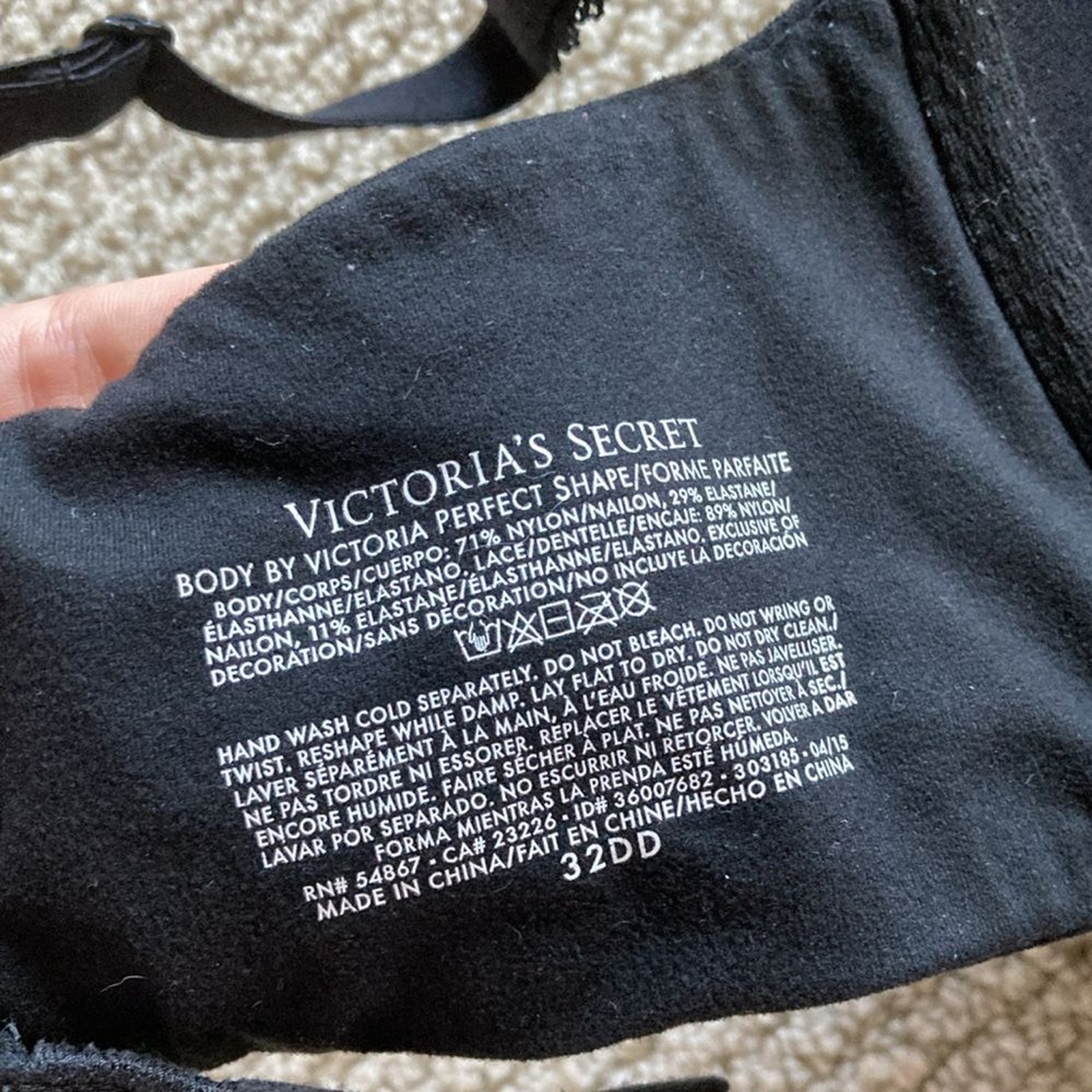 Victoria’s Secret Body by Victoria Perfect Shape Black Bra Soft 32DD VEUC