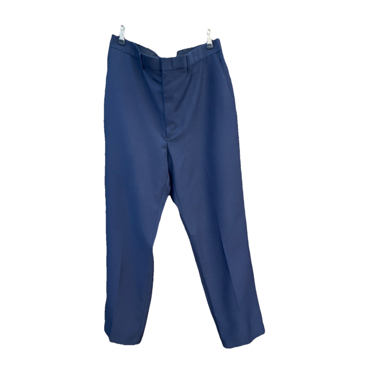 Haggar Flat Front Dress Pants Mens 36 Navy Blue Dacron Polyester Worsted Wool