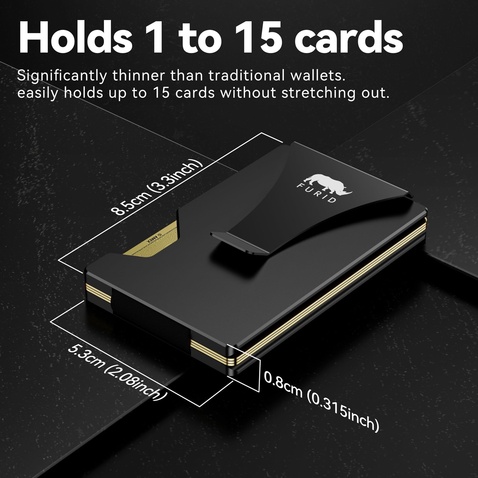 Minimalist Card Wallet for Men Slim: Rfid Metal Standard, Aluminum Black