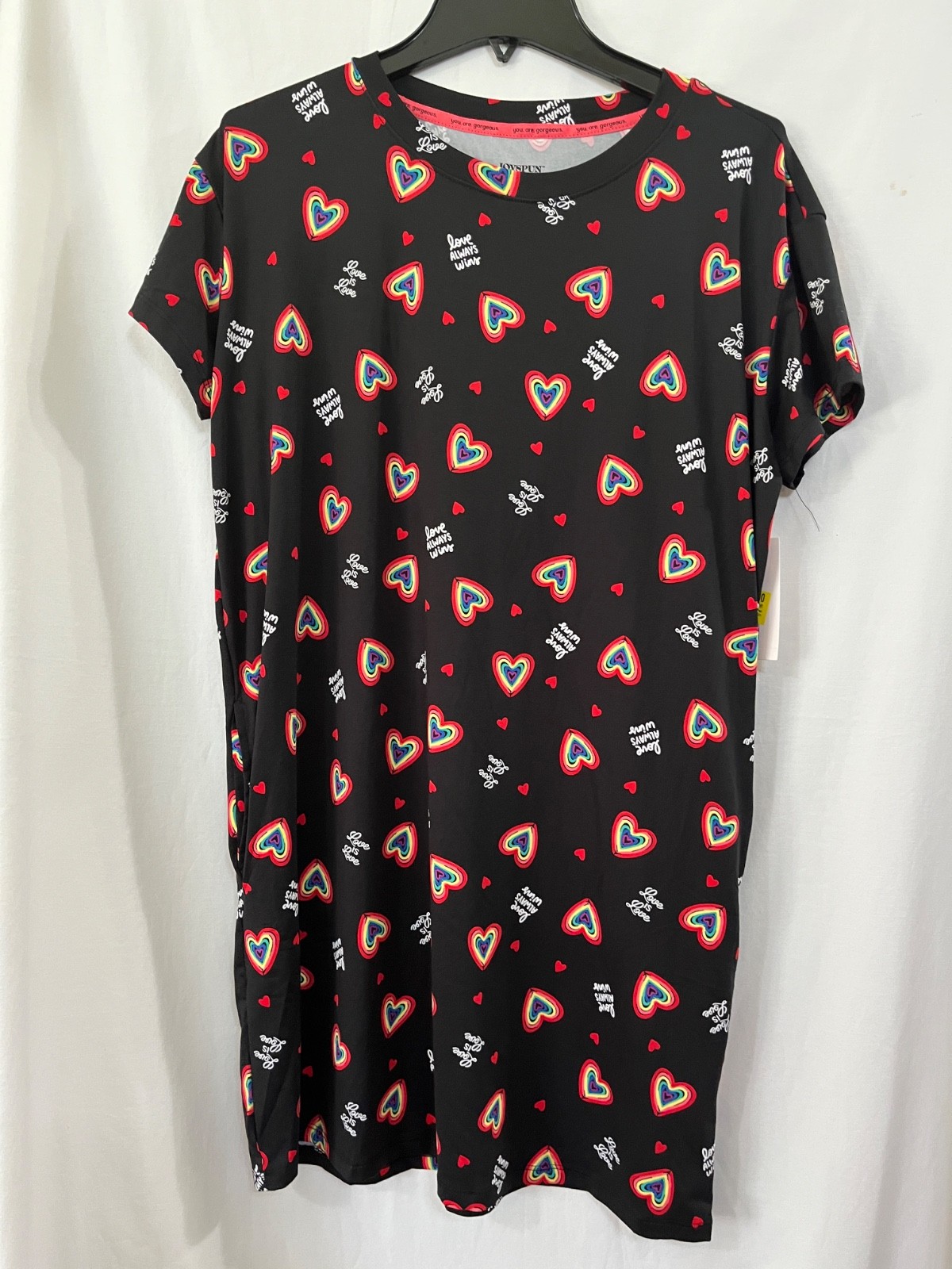 New Joyspun Women Hearts Nightshirt Nightgown black Size S-M,L-XL, 2x-3x