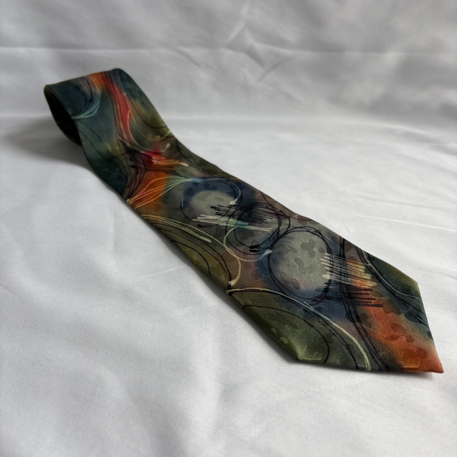 Robert Daskal Mens Hand Painted Silk Tie Abstract Artistic Necktie USA Signed