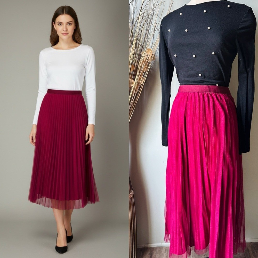 Source Unknown Pleated Midi Skirt in Berry