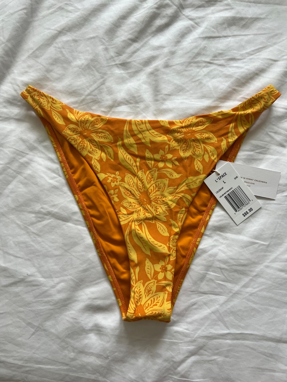 L*SPACE Women’s Leilani Bitsy Bikini Bottom Golden Hour Large High Leg NWT