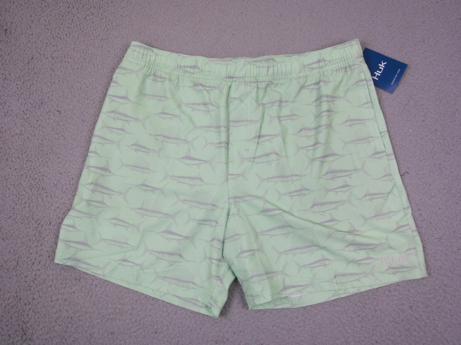 HUK Shorts Mens 2XL XXL Green Playa 6″ Fishing Swim Board Trunks Marlin NWT