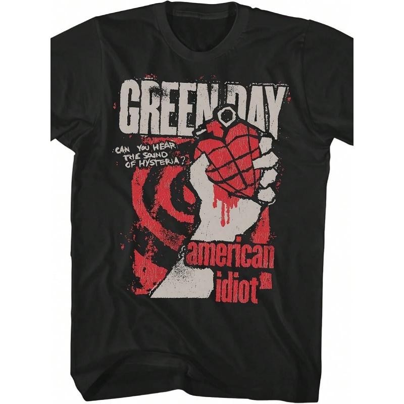 Green American Women Mens Black Short Sleeve T Shirt Punk Rock Vintage Style Gra