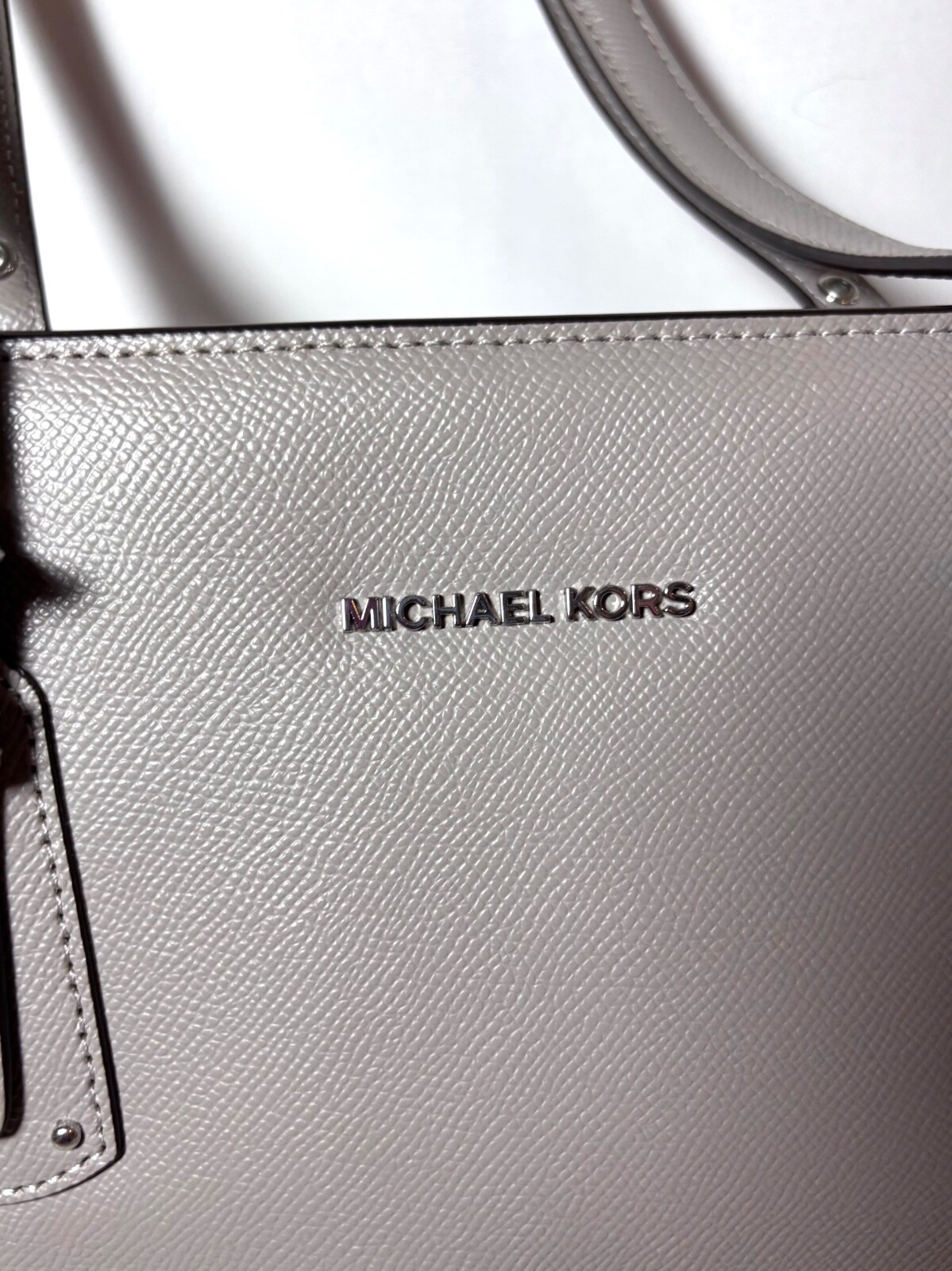 MICHAEL KORS LARGE XL DRAWSTRING ZIP TOTE LAPTOP MK GRAY LEATHE TRAVEL