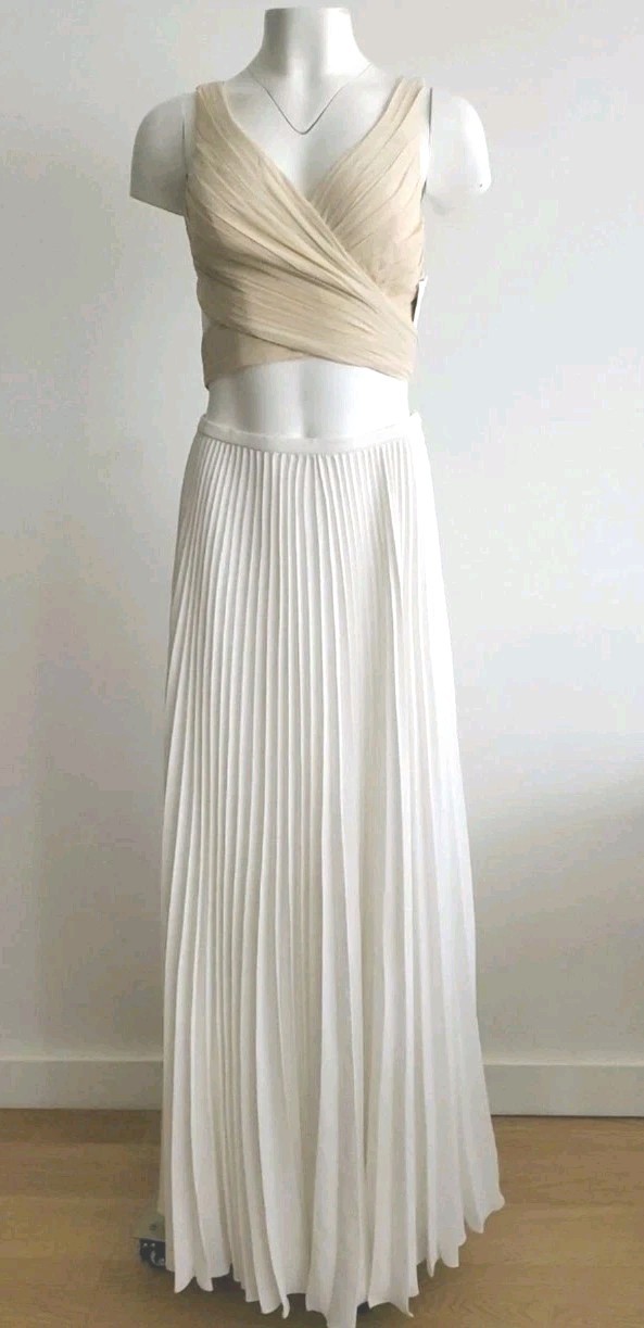 Ralph Lauren Purple Label Skirt Maxi White Pleated Long Flare $2.500 NEW 0-2 XS