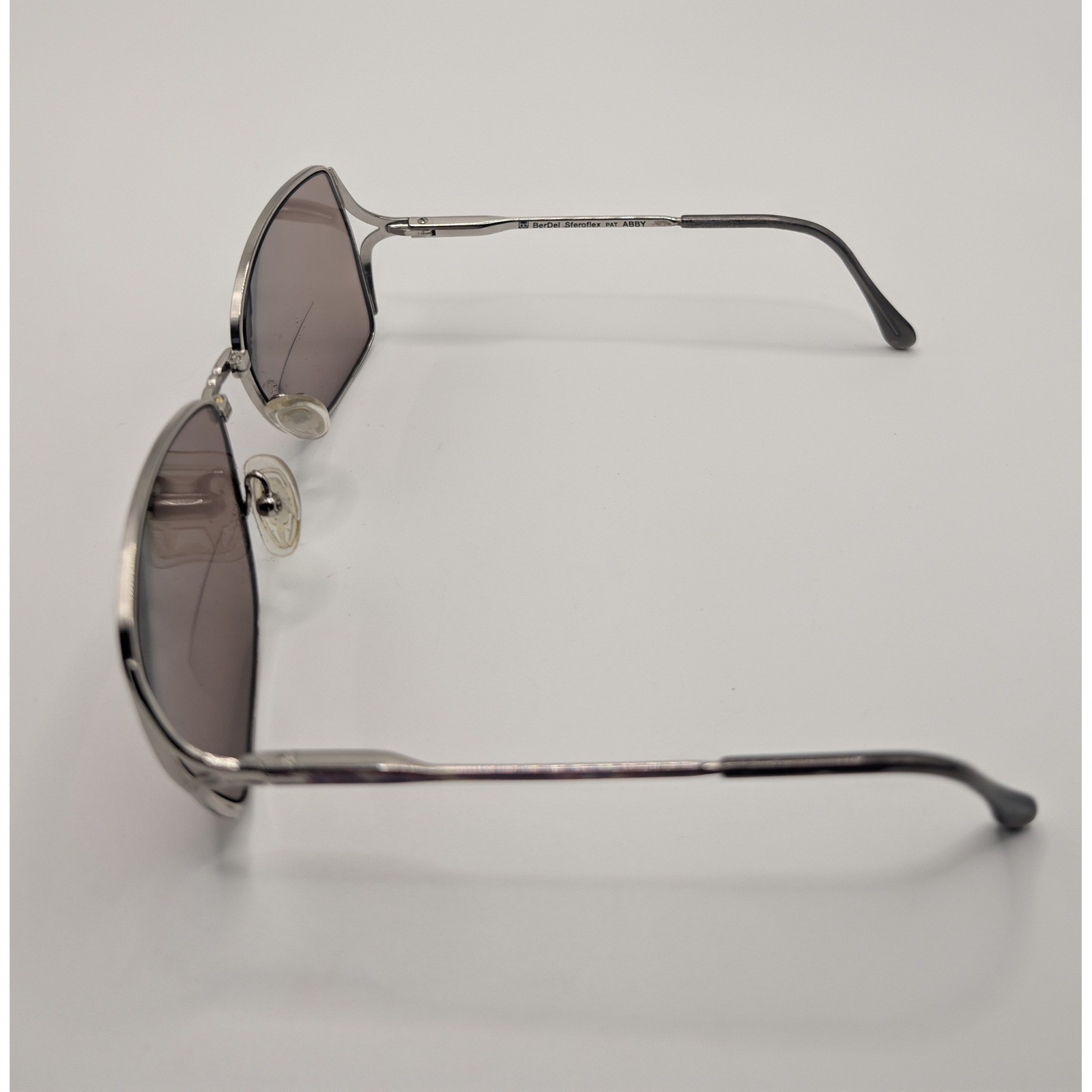 BerDel Sferoflex Abby Vintage Square Sunglasses Silver Blueburst Italy 120mm