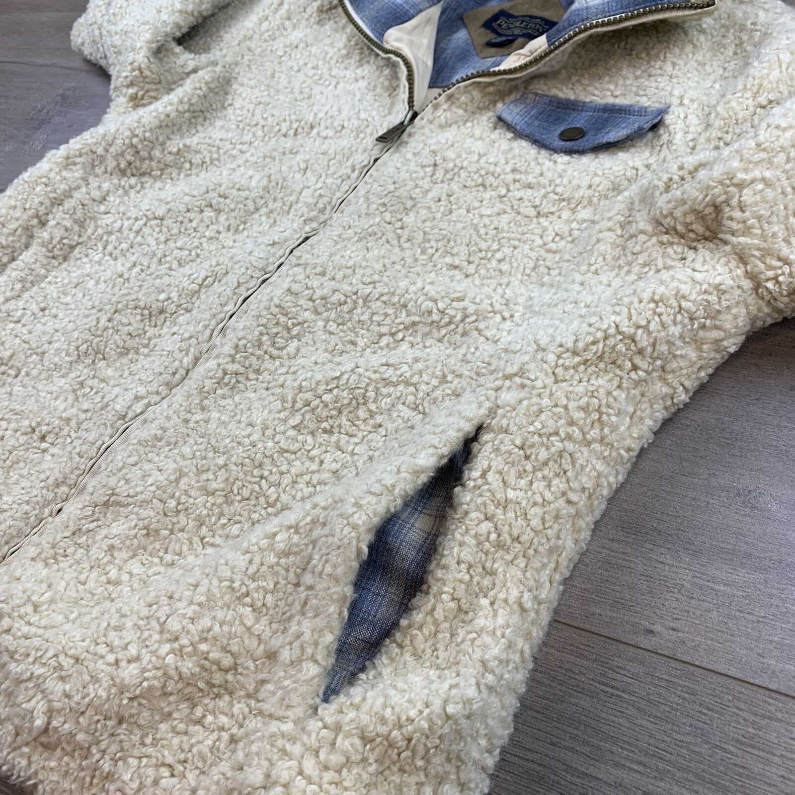 NWT Pendleton Full Zip Sherpa Jacket Women’s Small Beige Fleece Deep Pile Teddy