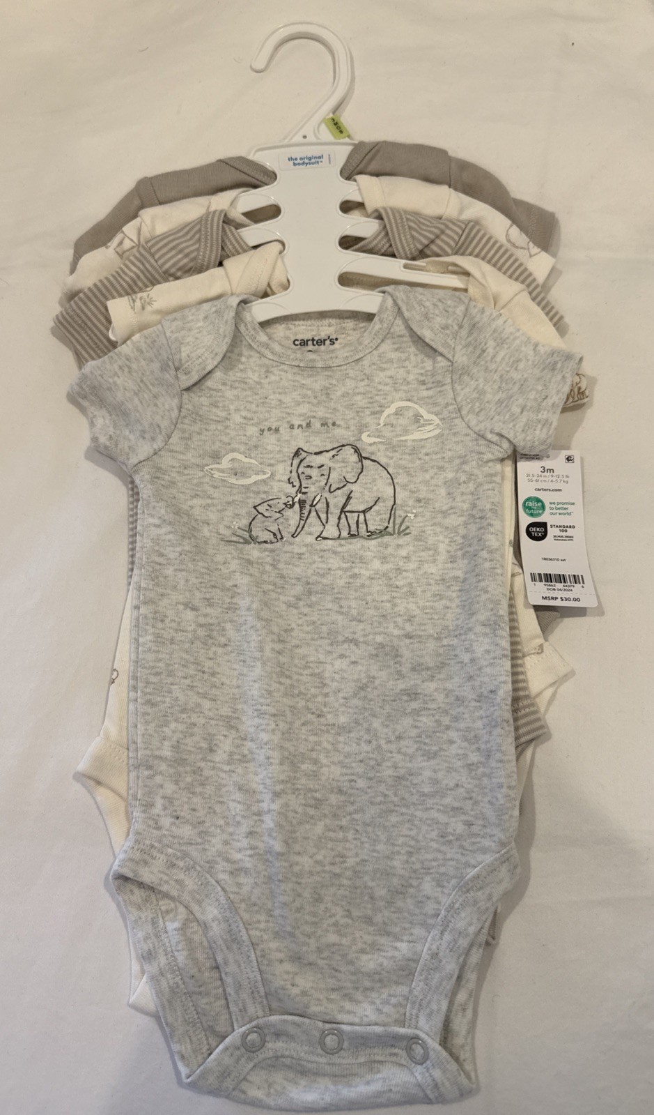 New Carter’s Gender Neutral Elephant 5 Pack Bodysuit One Piece 3 Mo.