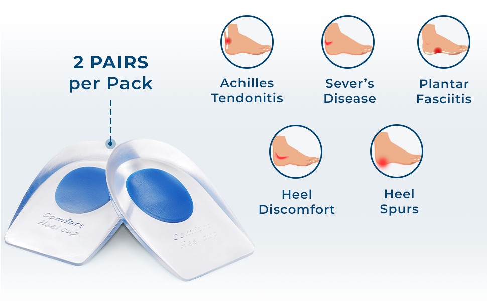 Heel Cushions for Heel Pain Relief (4 Pack) – Gel Heel Cushion Inserts, Gel Heel
