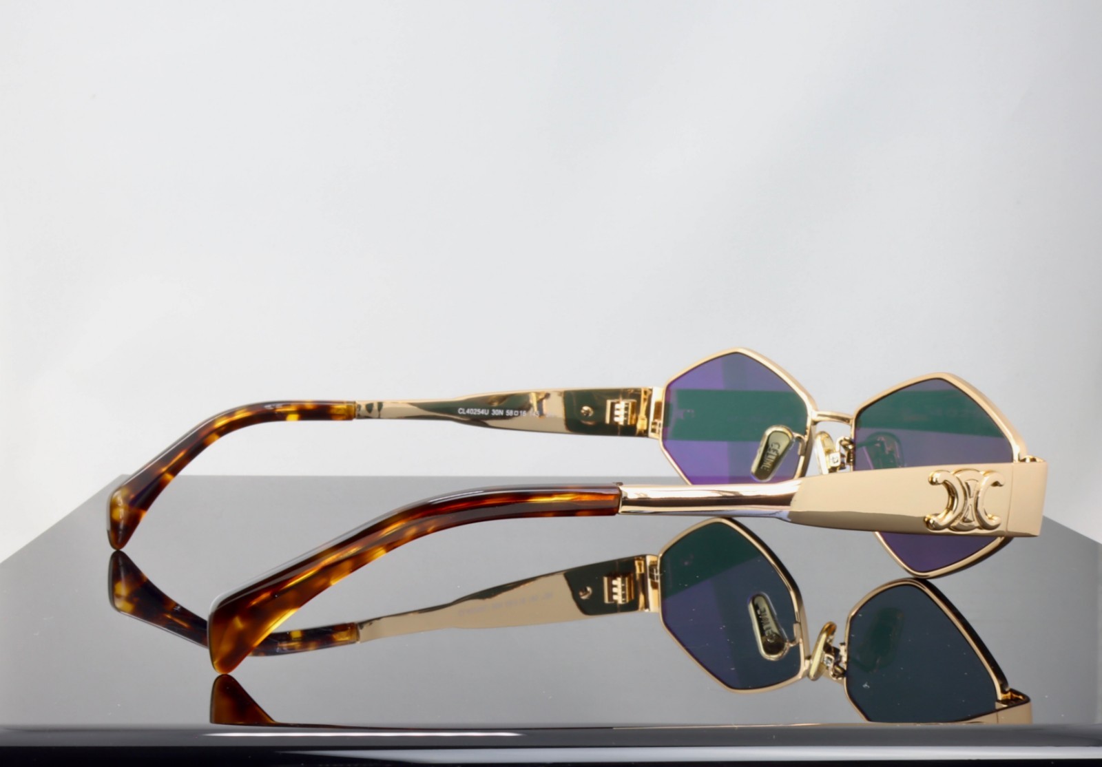 Celine Triomphe Metal CL40254U 30N Gold / Green Lenses Geometric Sunglasses