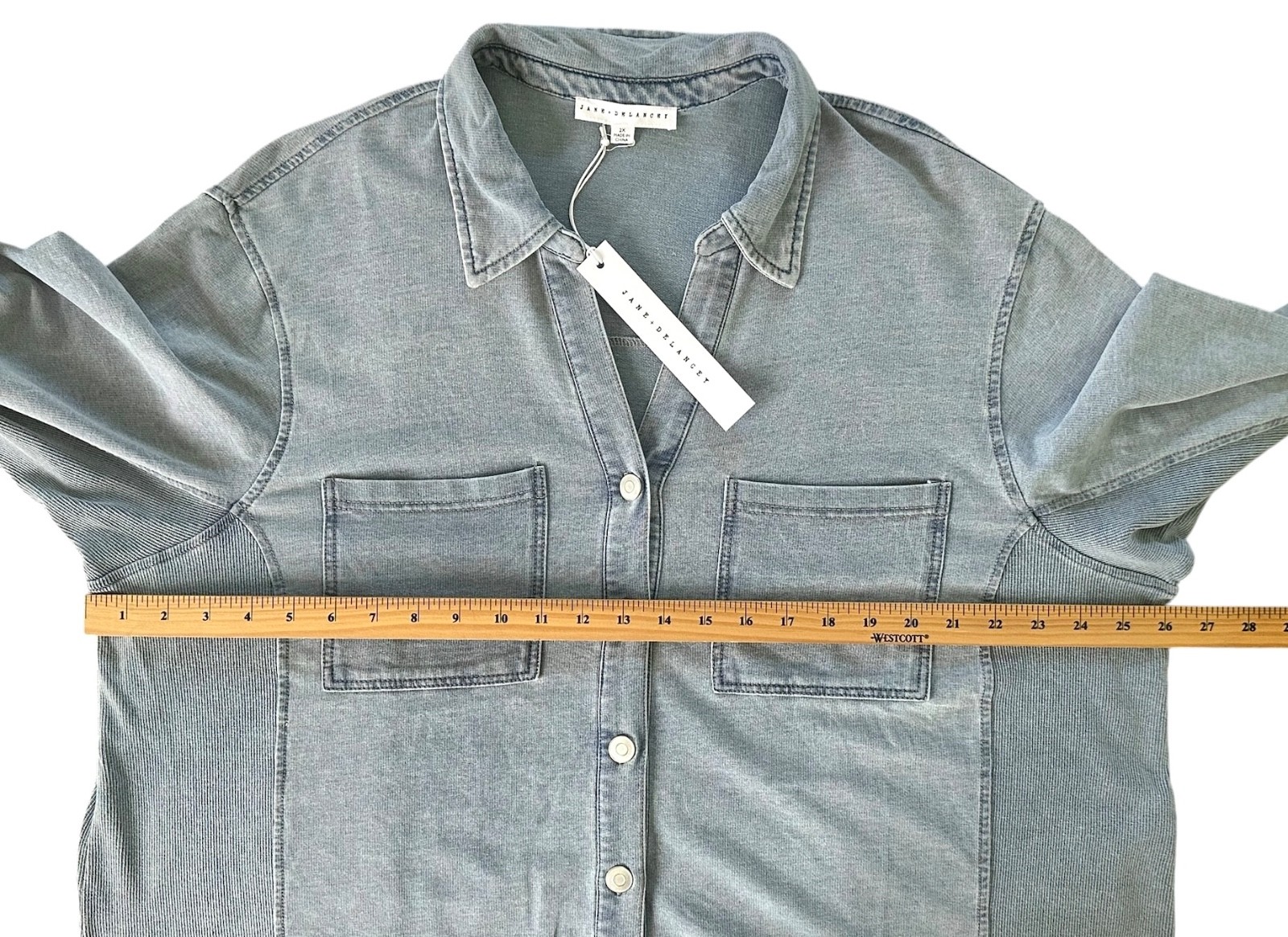 Jane & Delancey Women’s Button Down Shirt Top Denim Look Plus Size 2X Navy