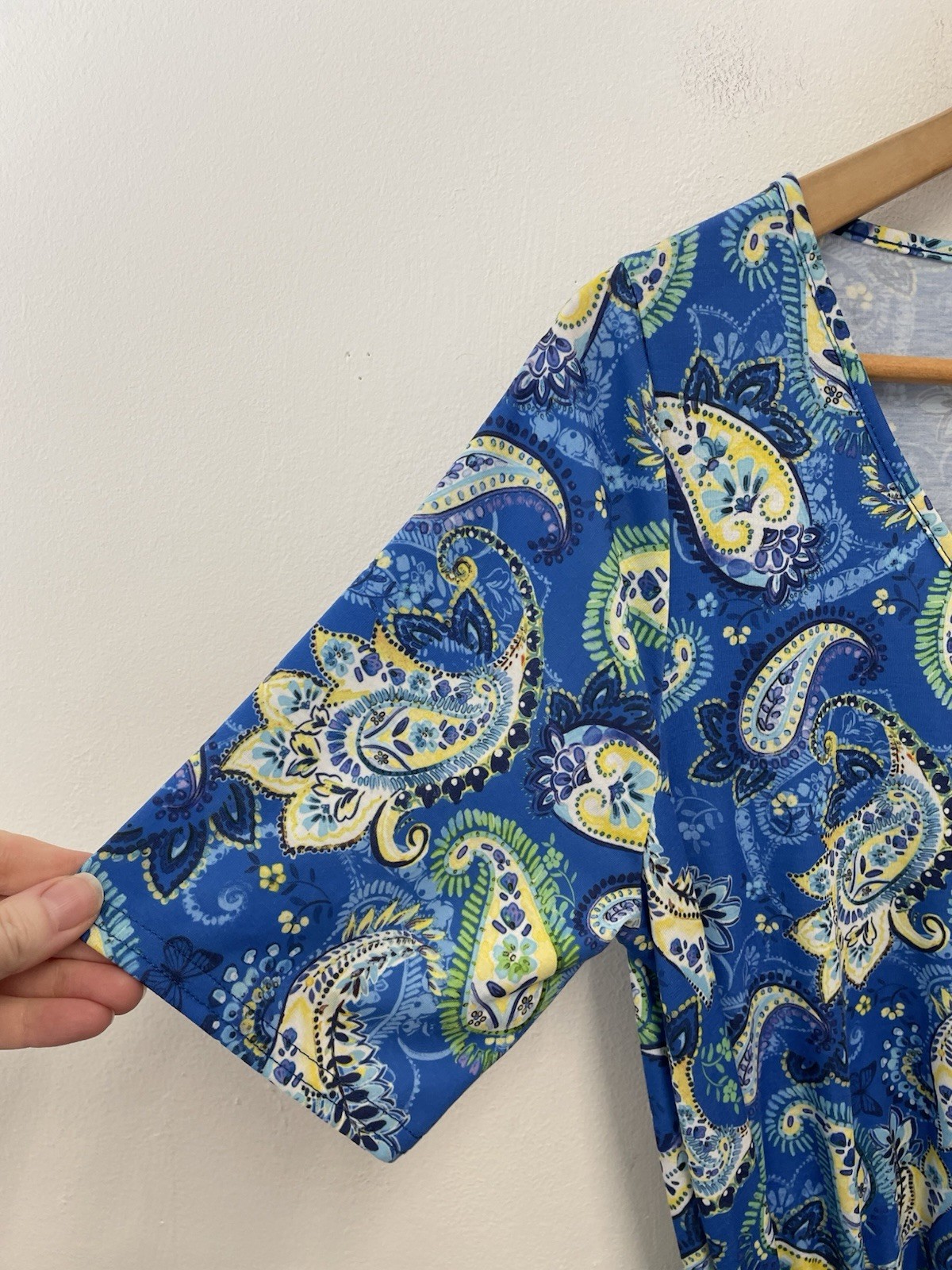 Popsy Tinsley Paisley Print Dress Size 14 Blue Short Sleeve Belted Pockets BNWT