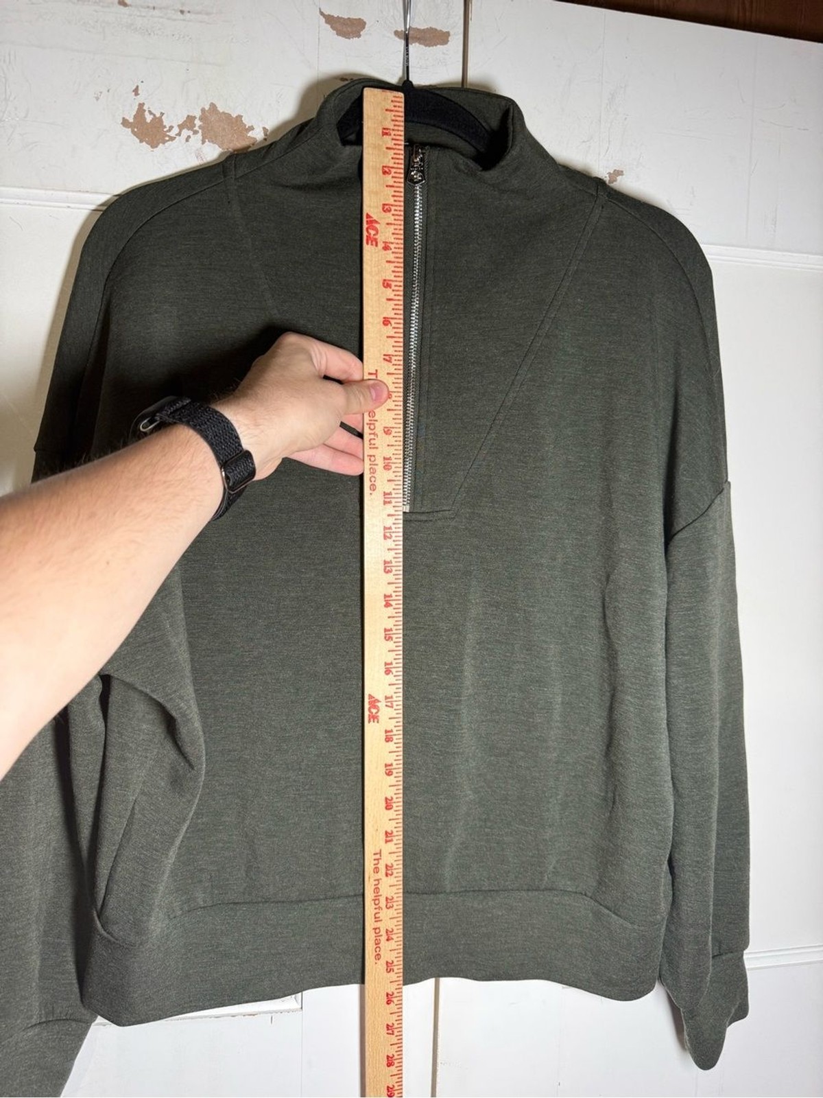 Varley Hawley Half Zip Sweatshirt in Olive Marl DOUBLESOFT Size Small