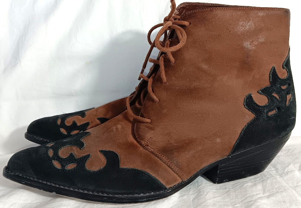 Amanda Smith Loredo Black Brown Lace Up Western Booties Boots Size 8.5 M