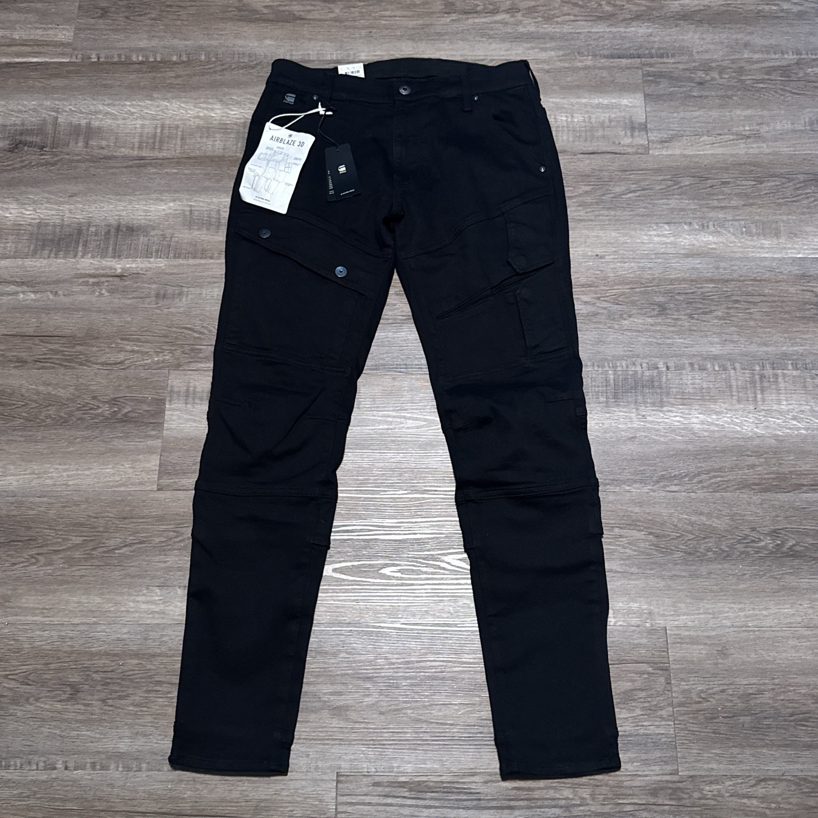 G-Star Raw Airblaze 3D Skinny Black Multi Pocket Moto Cargo Jeans Mens 32×32 NEW