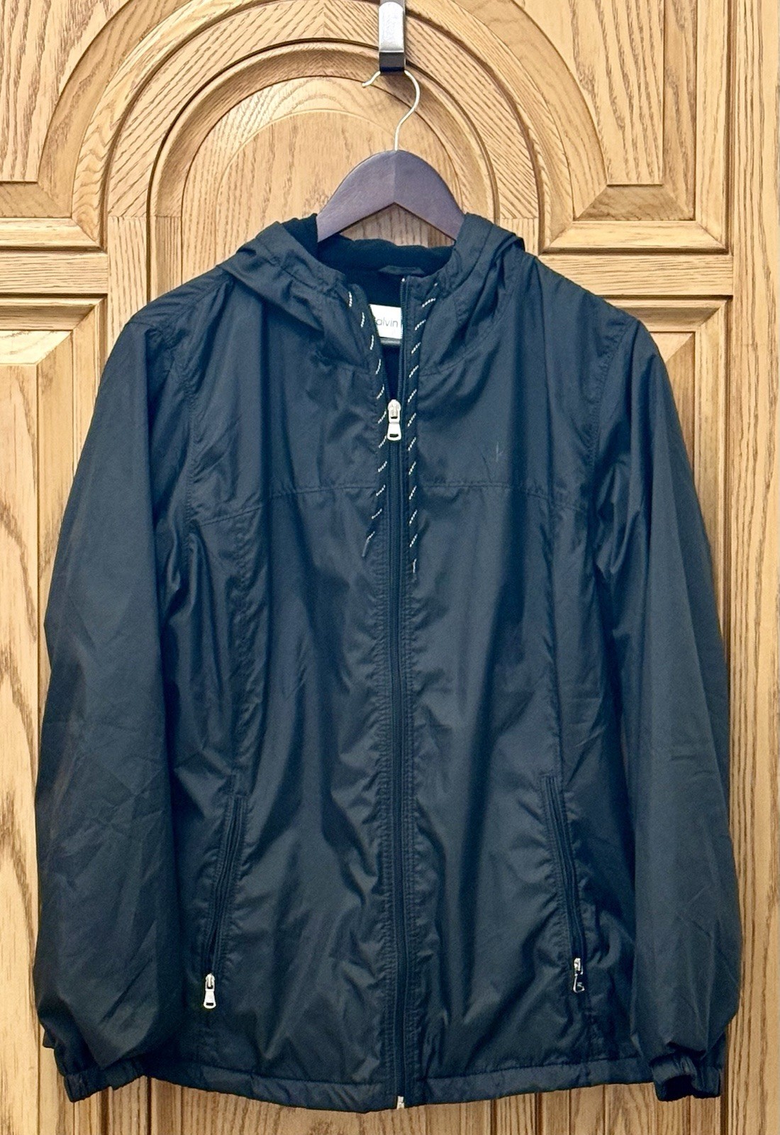 Calvin Klein women’s Black Fleece-lined Nylon Windbreaker Jacket size large