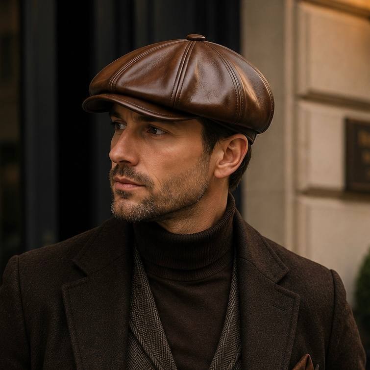 Soft Lambskin Leather Flat Cap Gatsby Newsboy Hat Warm Winter Ivy Cap