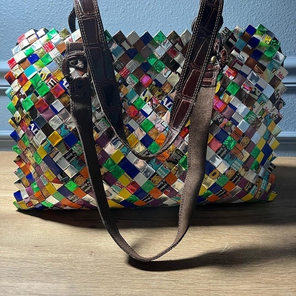 Nahui Ollin Keops Woven Candy Wrapper Multi Color Shoulder Bag Satchel Strap