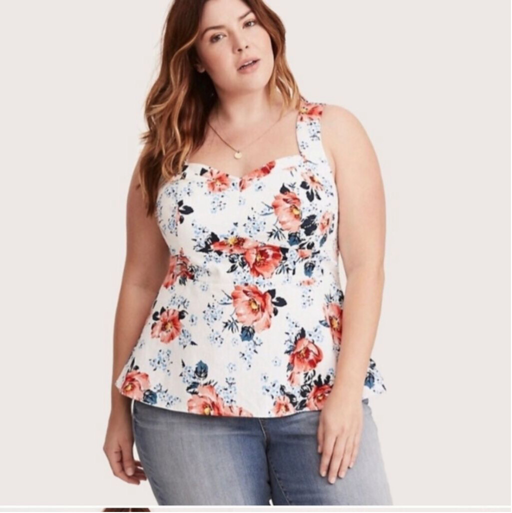Torrid Floral Peplum Sweetheart Neckline Fit & Flare Stretch Top Size 2X Cottage