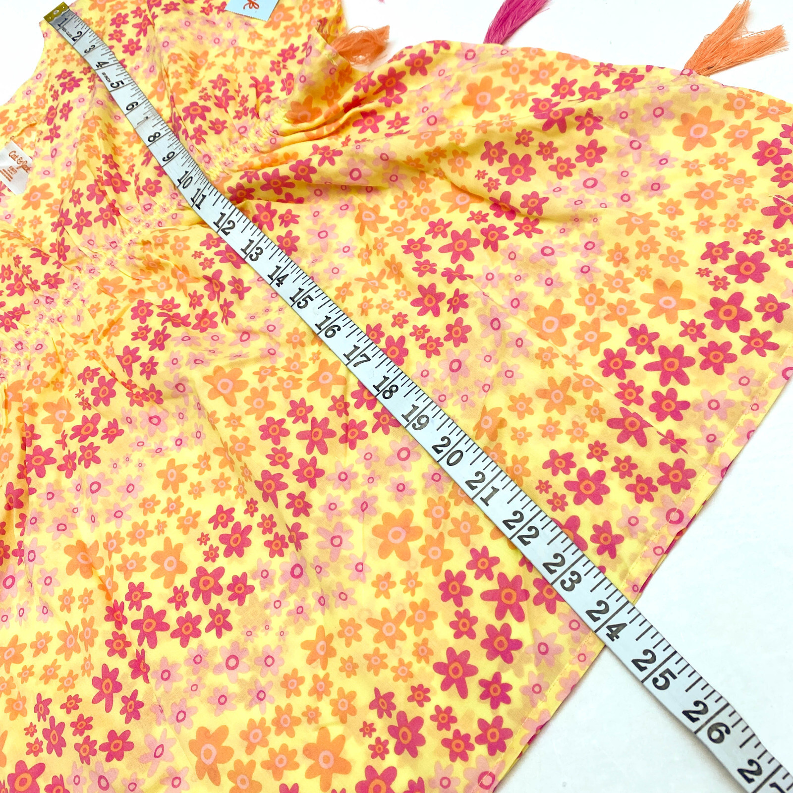 Cat & Jack Girls Size S 6/7 Caftan Swimsuit Cover Up Floral Yellow Orange Pink