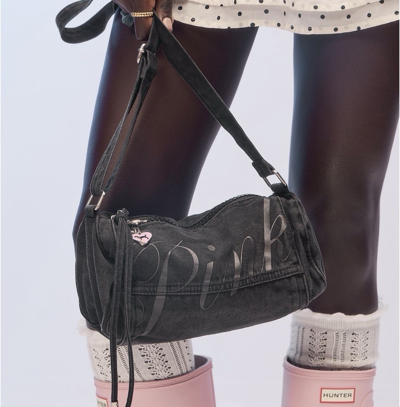 VS PINK Black Canvas Rolled Duffle Shoulder Bag SOLD OUT