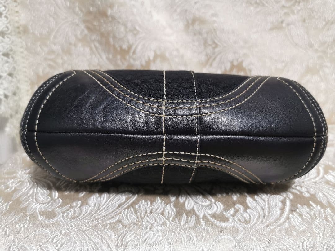 Coach One-Shoulder Bag Black 2154 Signature Canvas Leather Jacquard 9.8 inch