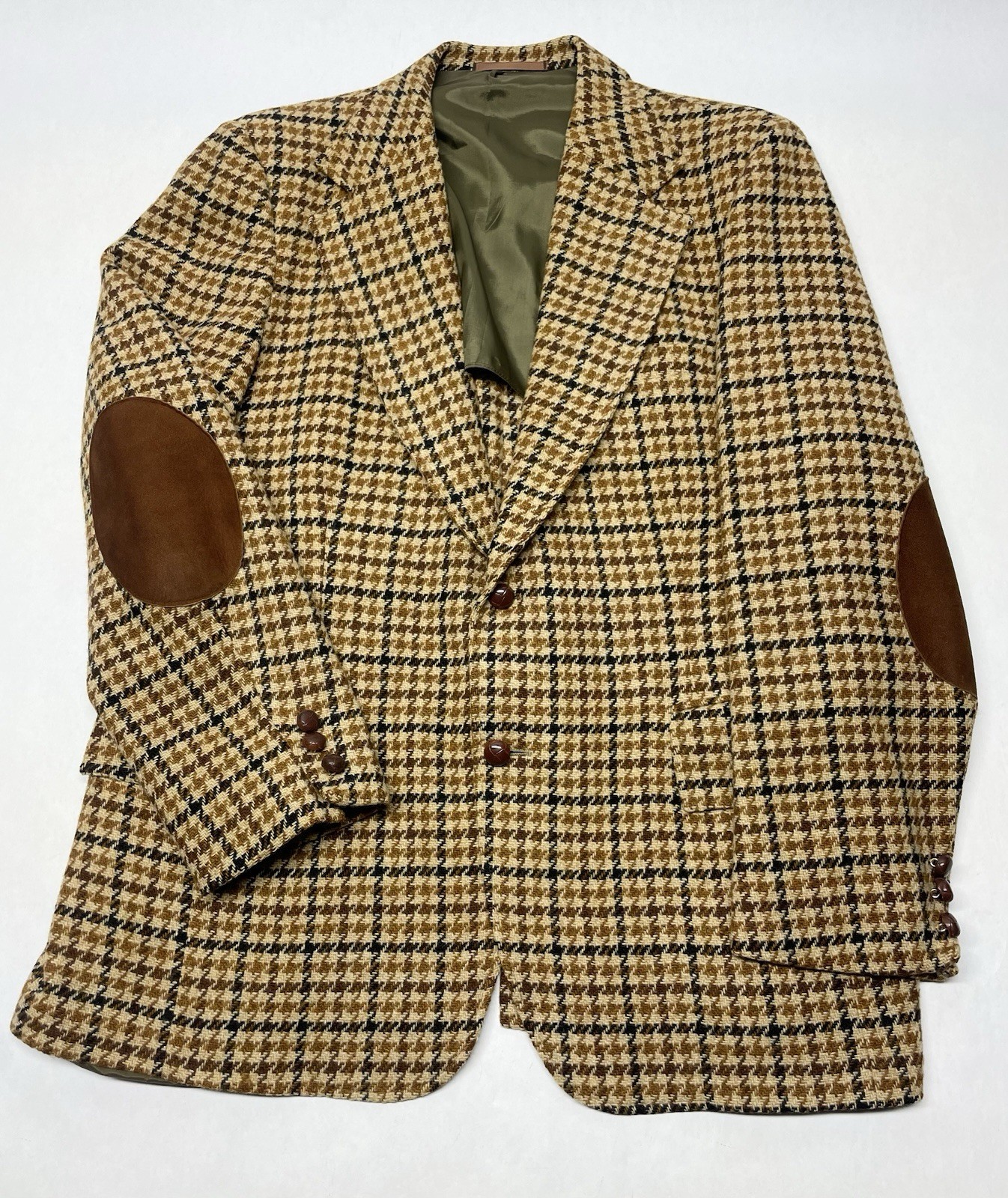 VTG Brown Plaid Elbow Patches Blazer Jacket Men 44” Preppy Hipster Retro 70s 80s