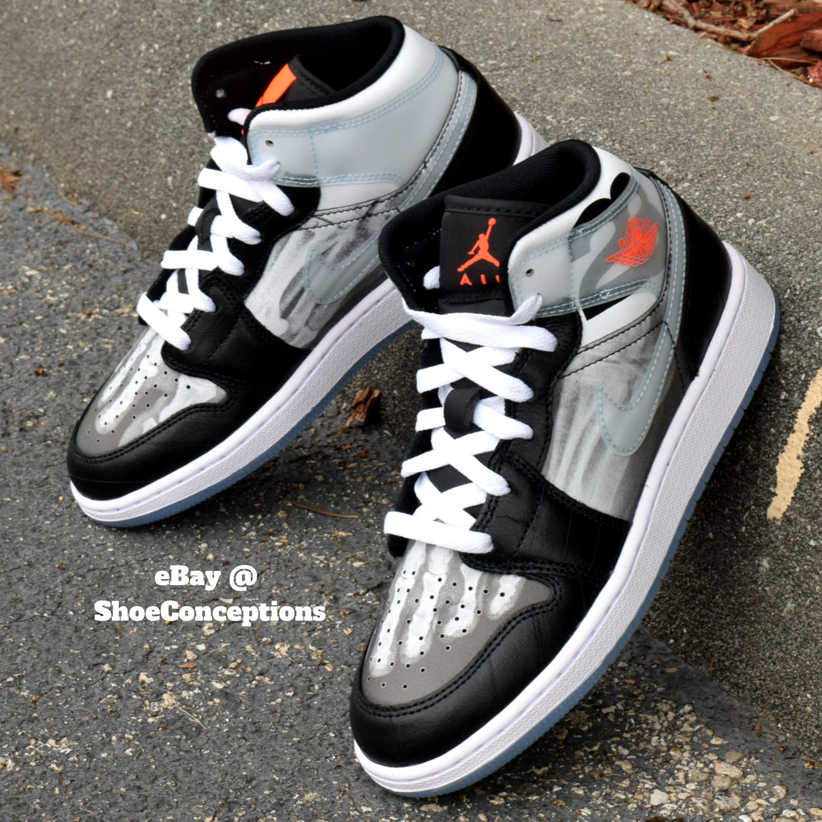 Nike Air Jordan 1 Mid SS (GS) Shoes “X-Ray” Black Ice Blue HF3210-001 Multi Size