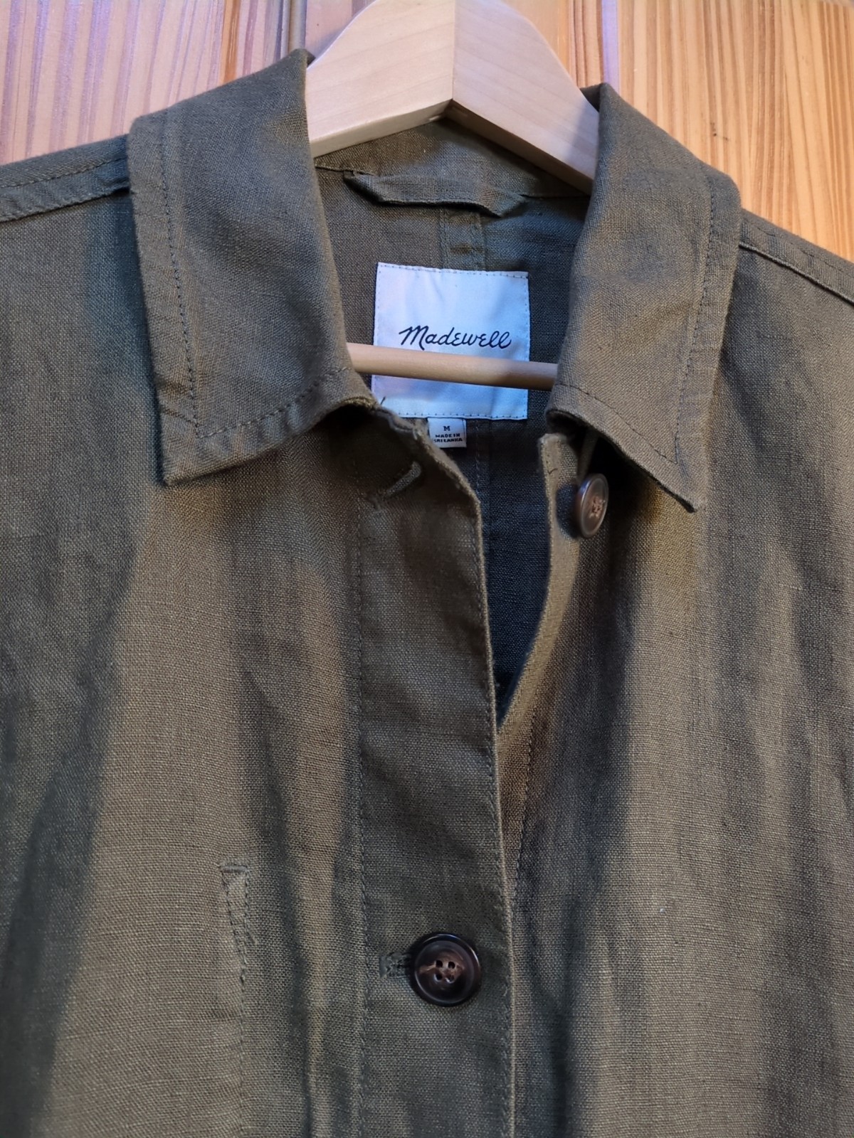 Madewell 100% Linen Medium Olive Green Long Jacket Duster Coat Lagenlook Trench