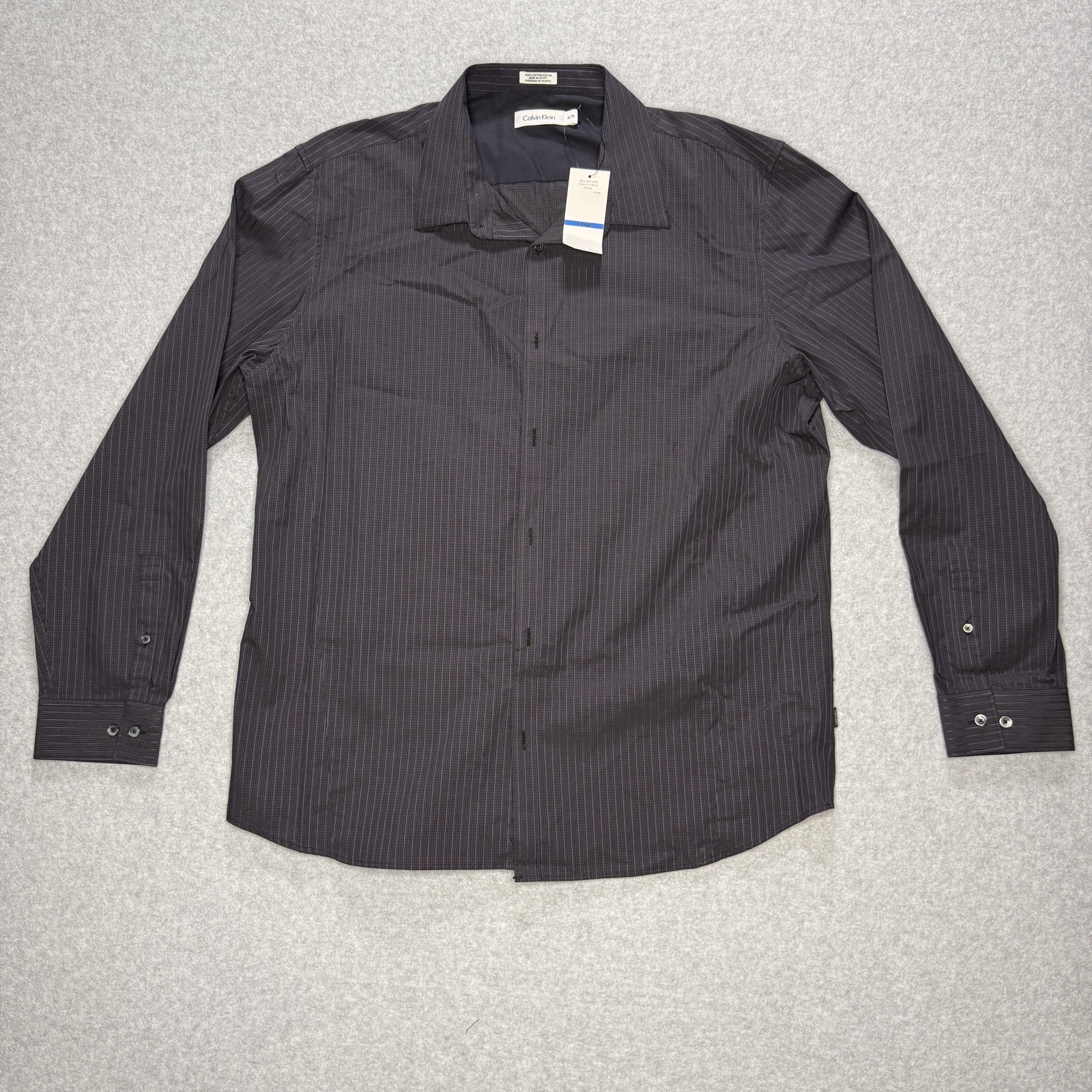 Calvin Klein Button Down Shirt Men’s XL Collared Dark Gray withPinstripes NEW