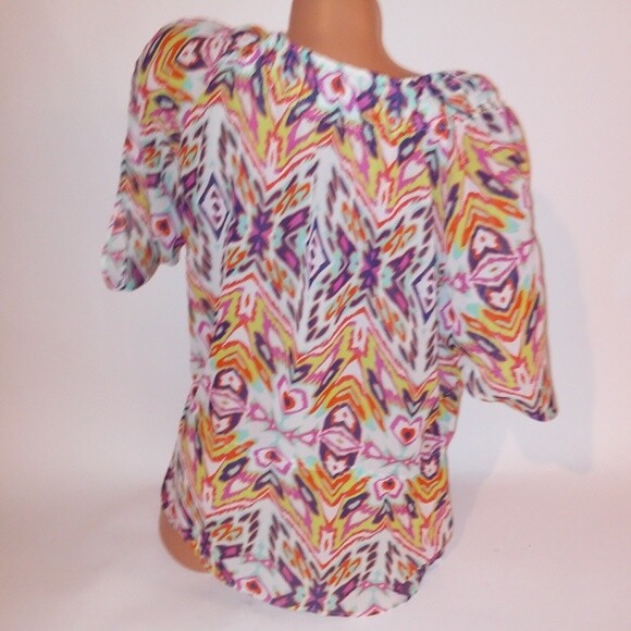 Sofia by Sofia Vergara Blouse Womens Colorful Slit Sleeve Sheer Drawstring