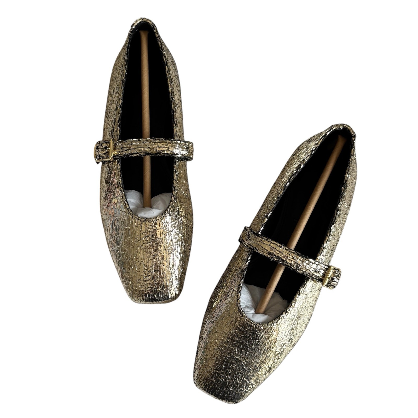 Katy Perry Evie Gold Mary Janes Square Toe Flats Women’s Size 6.5 Preppy NEW