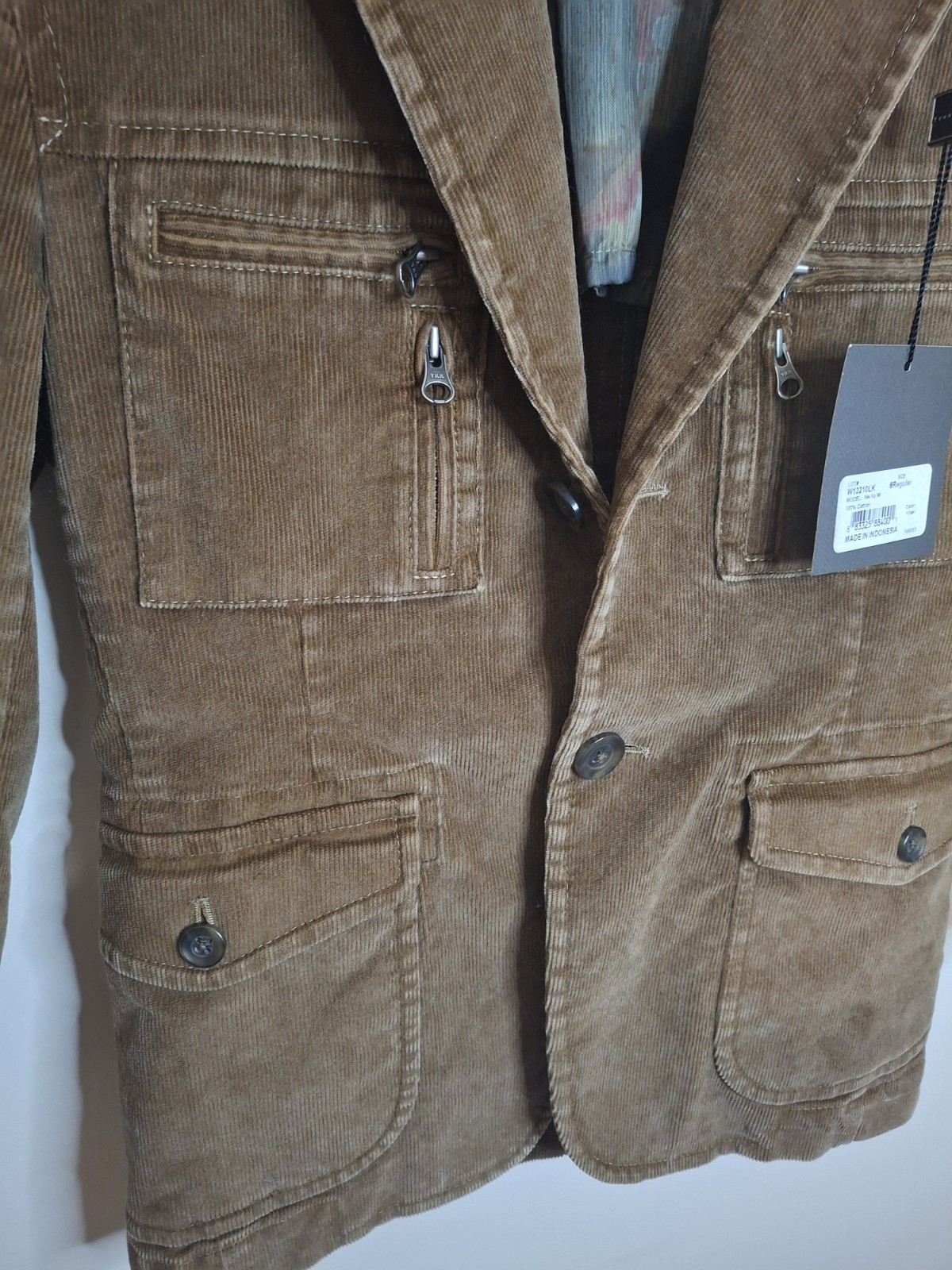 Kroon Ne-Yo Corduroy Blazer Jacket Khaki 100% Cotton NWT Size 8R Utility Pockets