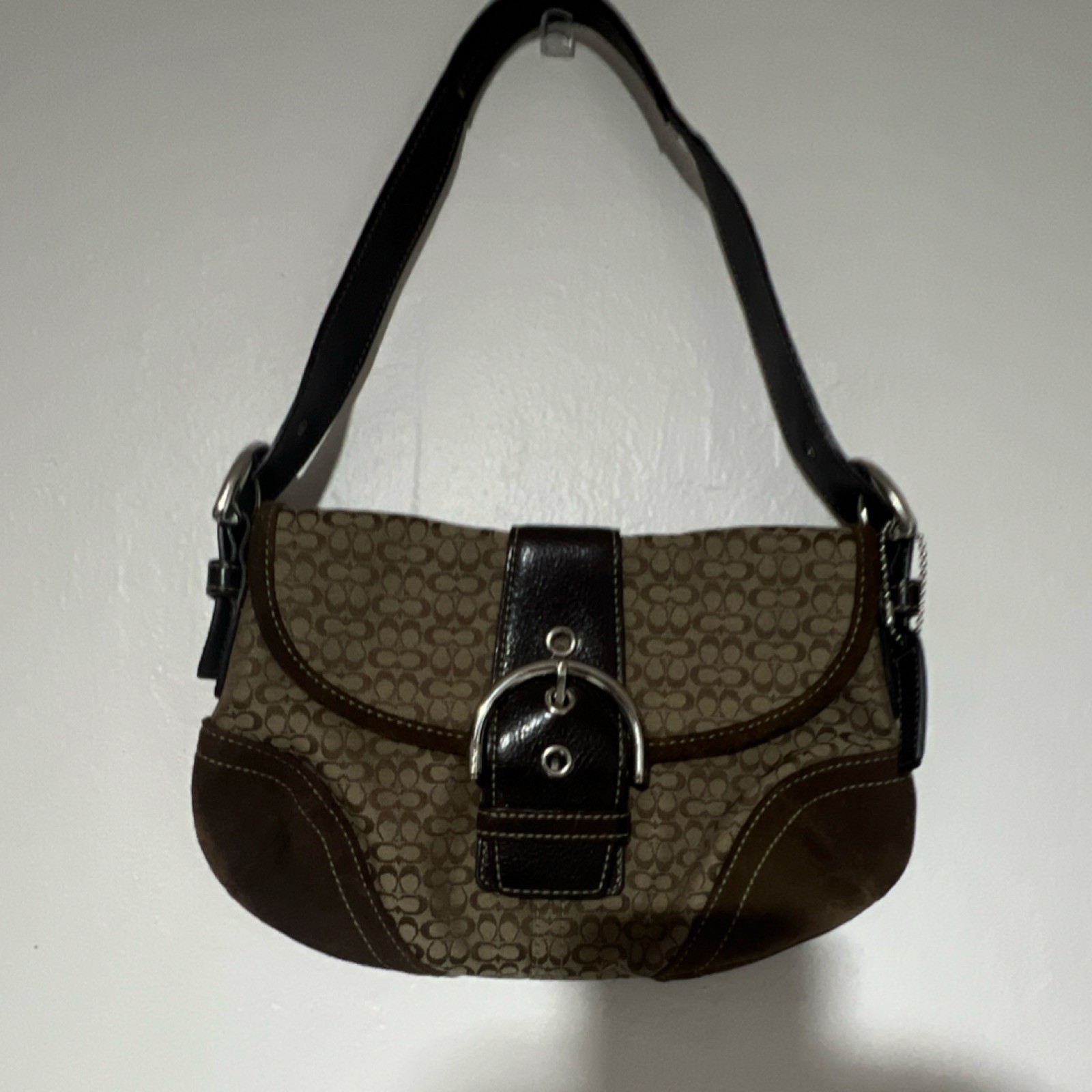 Coach Brown Logo Shoulder Bag with Buckle Accent and Inner Pockets D05J – 6818