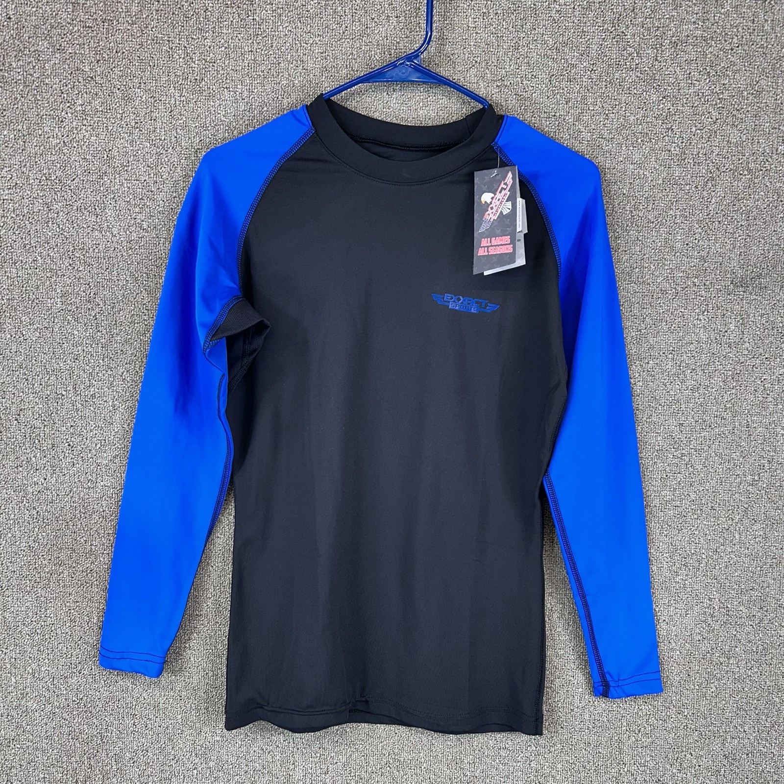 Long Sleeve Rash Guard Adult Medium Black/Royal Blue Compression Shirt