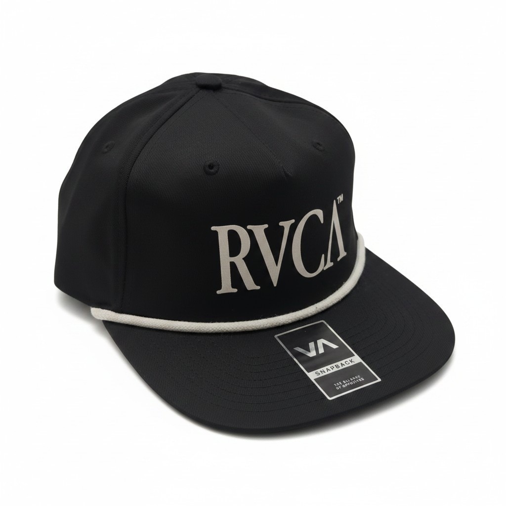 RVCA Off Grid Snapback Hat Black Rope Detail Flat Brim Cap 3D5512609 NEW