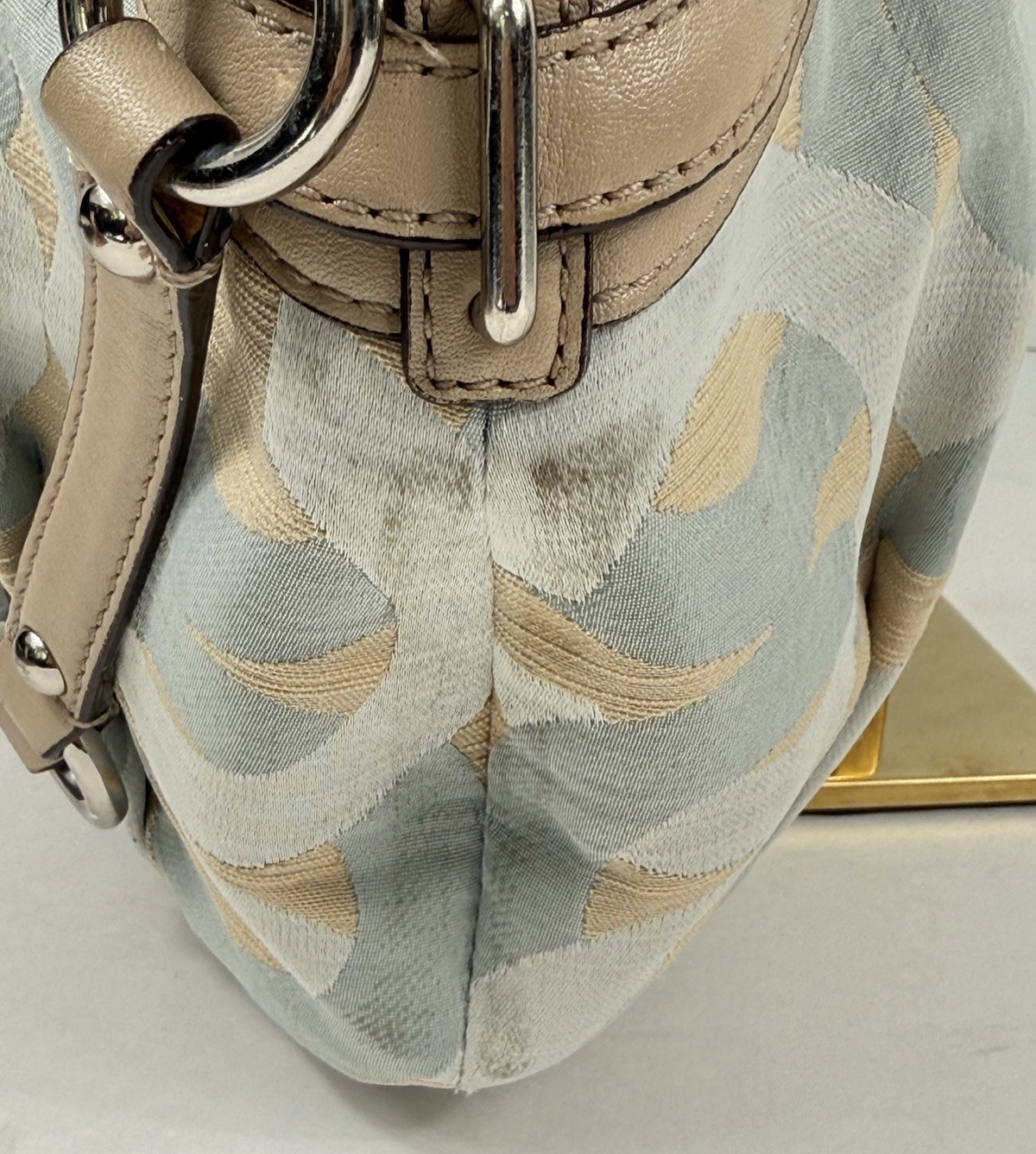 COACH Madison Shantung Chainlink Sophia Satchel Silver Bay Mist Leather/ Fabric