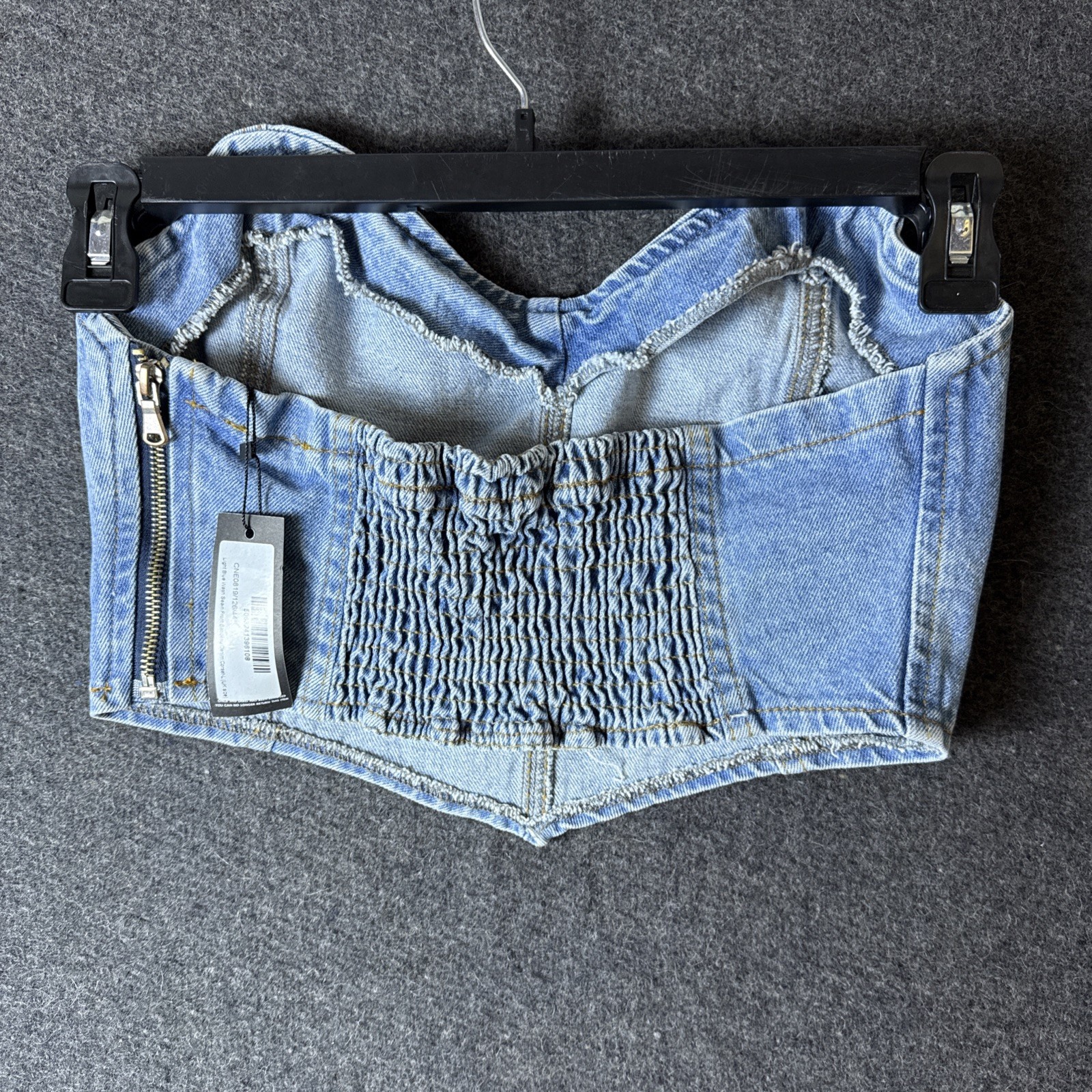 PRETTY LITTLE THING WOMENS LARGE DENIM BUSTIER TOP SWEET HEART WESTERN COQUETTE