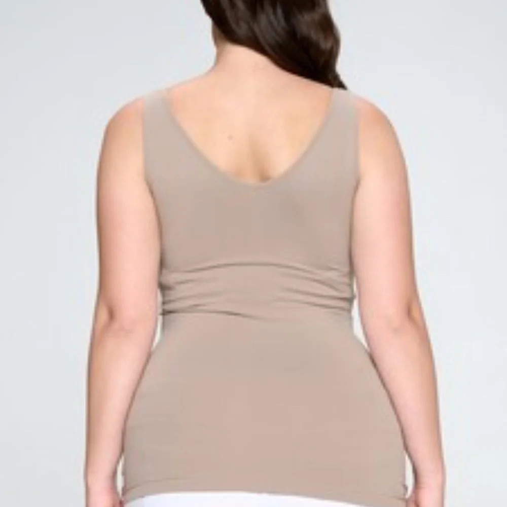 Plus Yelete Light Mocha V or U Neckline Reversible Seamless Tank